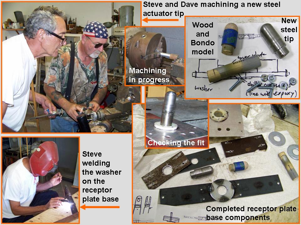 Composite picture of the manufacture of a solid steel canopy lifter actuator tip.
            Click on the picture to enlarge it.